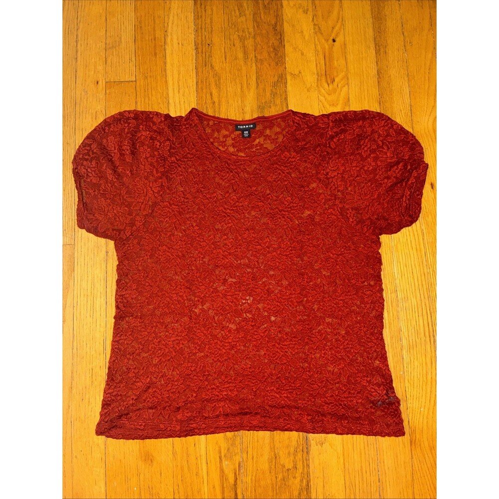 Torrid 00 Womens Red Lacy Peplum Sleeve Shirt